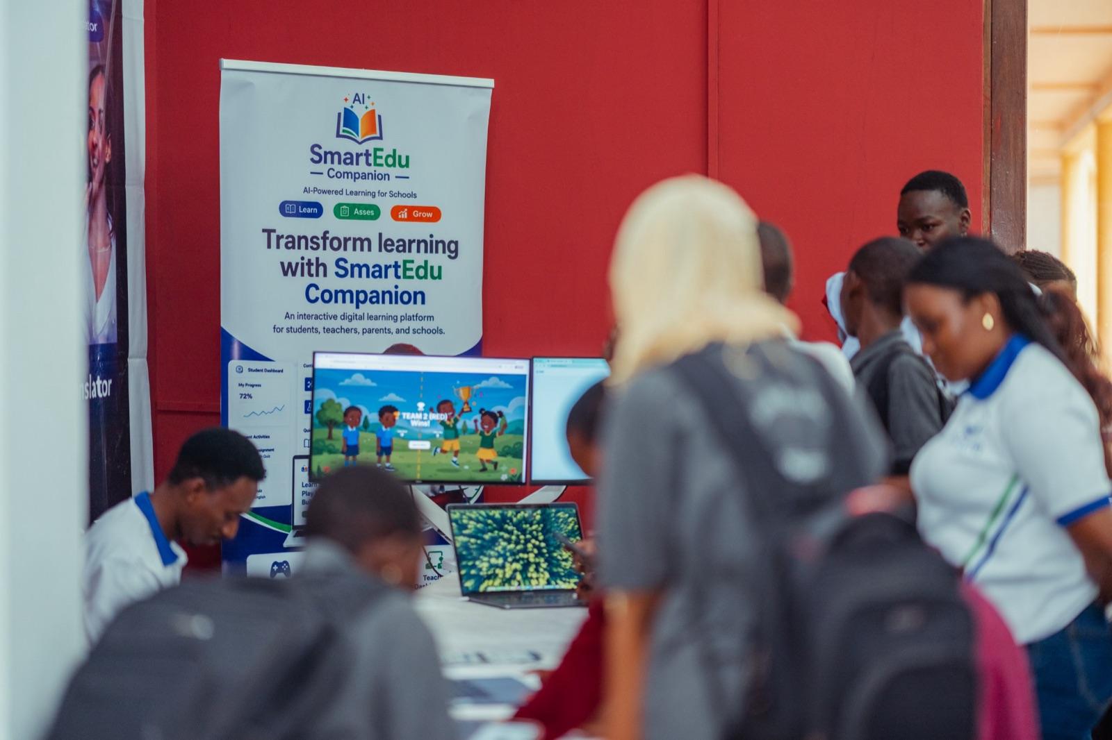 SmartEdu Companion stand with students playing a learning game